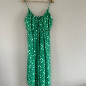 Maternity Green Polka Dot Spaghetti Strap Midi Dress